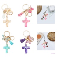 CON Resins Crosses and Butterfly Keychain with Tassels Christian Accessories Backpack Bag Charm Car 