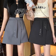 Skirt Pants Decorated With Hanging Straps Back Zip Thick Fabric With Lining INT686