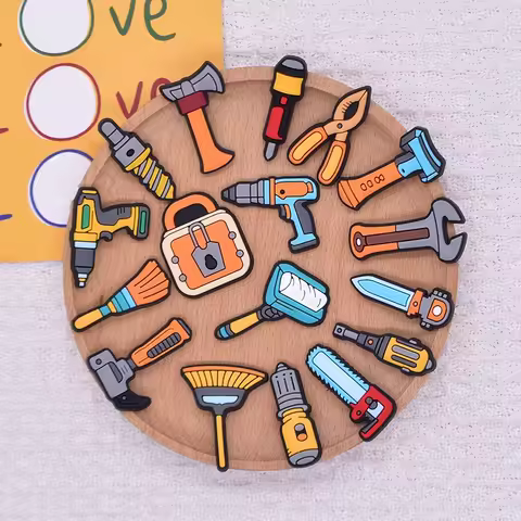 1-20Pcs Claw Hammer Screwdriver PVC Shoes Charms Toolbox Sandals Button Ornaments For Man Best Party