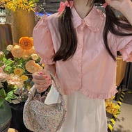 NW French Doll Neck JK Áo sơ mi nữ mùa hè Ruffle Crop Trắng JK Áo sơ mi
