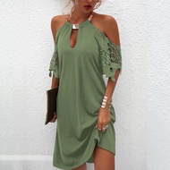 eqtewtgv Plus Size Dress For Women Formal Wedding Dress For Ninang Sale Women'S Sexy Solid Color Lace Sleeve Halter Neck Strapless Dress Chiffon (Green)