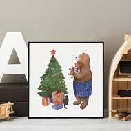 聖誕 • 熊爸與我 - 親子棕熊聖誕樹掛畫/耶誕裝飾畫/兒童房掛畫
