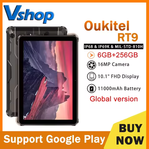 OUKITEL RT9 Rugged Tablet 6GB+256GB 10.1" HD Display Android 14 Unisoc T606 Octa-Core Support Dual S