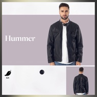 【HUMMER】Jacket Kulit Lelaki – Kolar Butang, Lapik Bulu Lembut, Poket Welt, Zip & Butang Lengan H0015