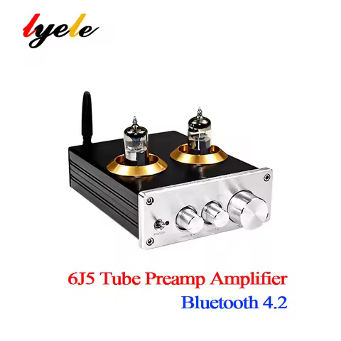 lyele 6J5 Bluetooth 4.2 Tube Preamp Amplifier Stereo Preamplifier with Treble Bass Tone Ajustment