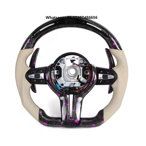 Perforated Leather Led Pink Forged Carbon Fiber m Sport Car Steering Wheel for E82 540i X5 F15 328i