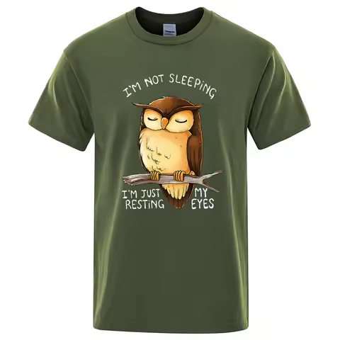 I'M Just Resting My Eyes Owl Cartoons Print Mens Street Clothing Breathable Oversized T-Shirts Brand