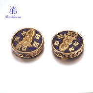 2pcs Handmade Indonesia Beads with Brass Findings Nickel Free Flat Round with Guan Yin Goddess of Me