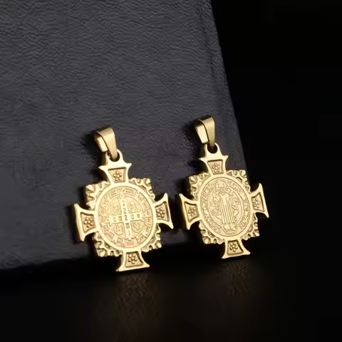 Christian Pectoral Maltese Cross Medallion Pendant Stainless Steel Exorcism Saint Benedict Cross Med