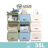Citylife 35L Multi-Purpose Front Opening Stackable Storage Box With PU Leather Handle