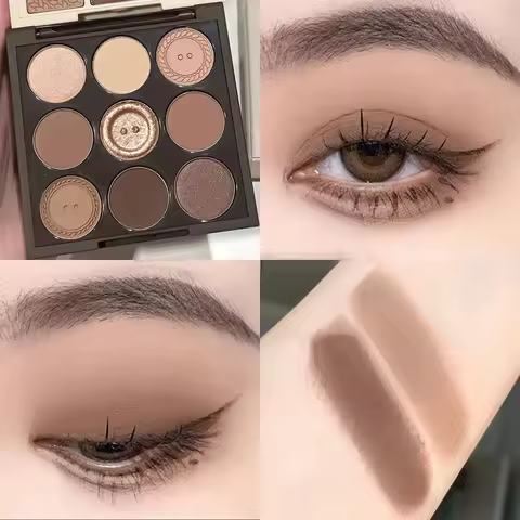 9 Color Eyeshadow Daily Makeup Brown Eye Shadow Palette Shimmer Matte Lasting Pearl Fine Shimmer Ear