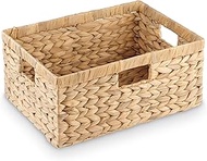 Rectangular Hyancinth Basket, Wicket Storage Bin with 3 Built-in Handles (Set of 1)