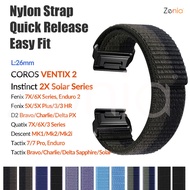 26mm Nylon Quick Fit Watch Strap for Garmin Fenix 7X 6X Pro Sapphire 5X Plus 3 HR Instinct 2X Solar Tactical Quatix Enduro Descent Mk1 Mk2 Mk2i D2 Tactix Bravo Charlie Delta PX