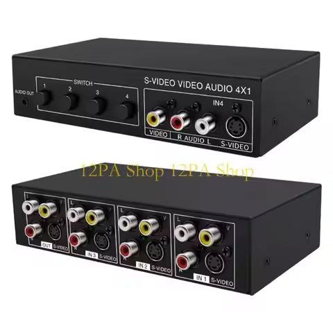12PA 4x1 S-Video AV Switcher 4 Ports Support 720P Resolution Switcher with 3.5mm