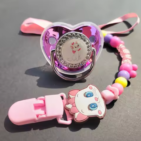 [Mary Cat] Disney Purple Cute Girl Baby Pacifier Personalized bead clip Anti-loss chain baby silicon