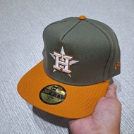 TWO TONE OLIVE GREEN/DARK ORANGE HOUSTON ASTROS H LOGO A FRAME 59FIFTY FITTED CAP/HAT BY NEW ERA