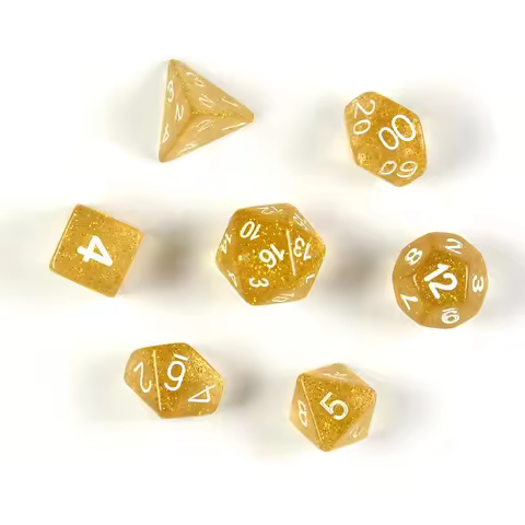 7 Pcs Set New Glitter Gold Yellow Polyhedral Table Game Digital Dice for DND TRPG RPG D20 D12 D10 D8