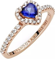 Sparkling Blue Elevated Heart, Clear CZ & Blue Crystal Ring, Size: EUR-58, US-8.5 -188421C01-58