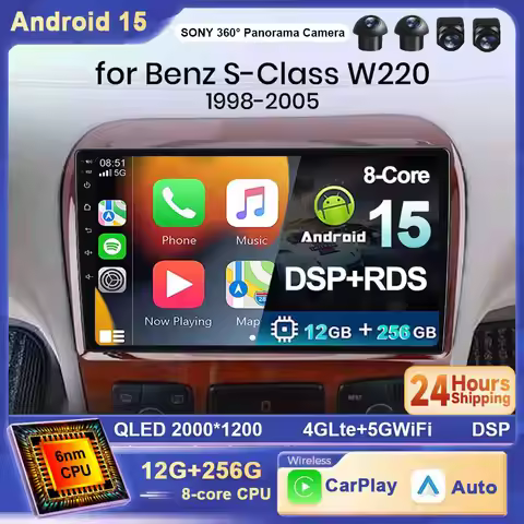 For Mercedes Benz S Class W220 S280 S320 S350 S400 S430 S500 S600 AMG 1998-2005 Android 15 Car Radio