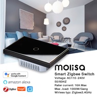 Molisa tuya zigbee สวิตช์ไฟรุ่นทัชสกรีน 3D Smart Touch Wall Switch ไม่ใช้สาย N และ ไม่ต่อ Capacitor