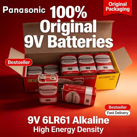 100% Original Panasonic 6F22ND 9V Alkaline Battery, Mercury-Free & Long Life, for Alarm/Wireless Mic