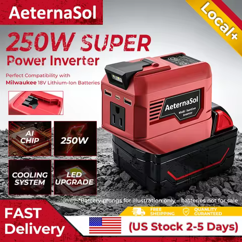 (US Stock 2-5 Days) AeternaSol 250W Power Inverter For Milwaukee M18 18V Battery 48-11-1820 48-11-18