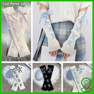 SUCHENSG Fingerless Gloves, Women Autumn Winter Kawaii Lolita Knit Arm Sleeves, Japanese White Goth 