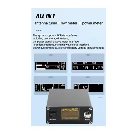 AB25 Universal 1.8MHz-30MHz ATU-100 ATU-100M 100W QRP Antenna Auto Tuner+SWR Meter 2 in 1 for HF Rad