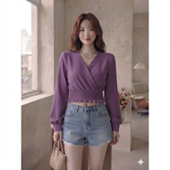 Clearance - 085A Helena Crop Vneck Blouse