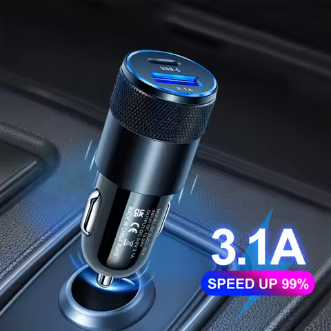 Type C USB 2 Port Car Charger Phone Charger 3.1A Fast Charging 12V 15W Cigarette Lighter Adapter Pow