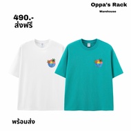 The Island Printed Cotton T-Shirt (White/Green)