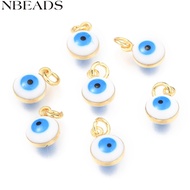 5pcs Brass Enamel Beads golden Long-Lasting with Jump Ring Flat Round with White 9.5x6.5x4.5mm Hole: