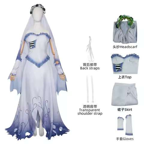 Corpse Masquerade Bride Emily Cosplay Fancy Dress Costume Wig Zombie Ghost Halloween Party Dress up 