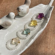 彩虹兔兔戒指—彩螢石。漢白玉。珠珠戒指。限量