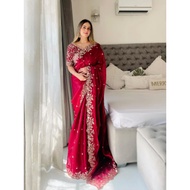 Soft Satin Embroidery Saree with Stiched Blouse