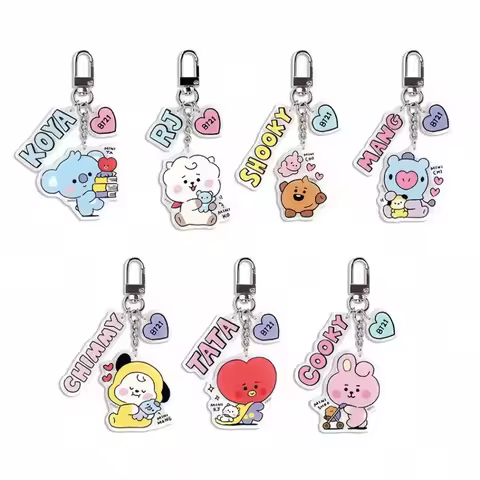 Kawaii BT21 Keychain Cartoon Anime Cute RJ Koya Cooky Acrylic Backpack Key Chain Surrounding Gift