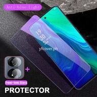 OPPO Reno 2F Tempered Glass For OPPO Reno8 T Reno 8T 8 8Z 7 7Z 6 6Z 5 4 3 Pro 5F 5G 4G Reno8 Z 2in 1 Anti Blue Light Ray Screen Protector Protective Camera Glass Film