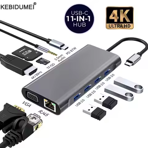USB C HUB Type C to RJ45 4K 30Hz HDMI VGA Adapter SD TF USB 3.0 2.0 Docking PD 87W USB C Splitter fo