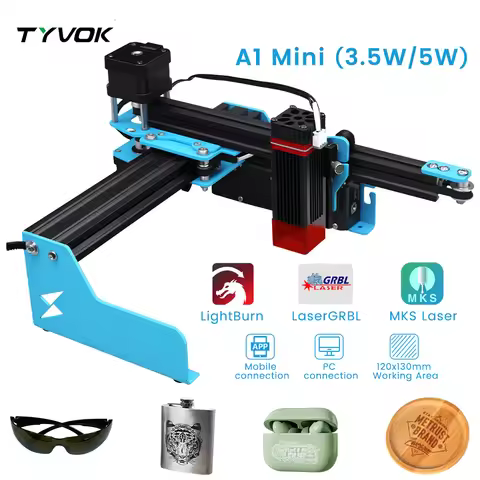 Tyvok 5W Mini Portable Laser Engraver A1 Mini DIY Wood Painted Acrylic Glass Leather Cut Engrave Log