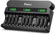 POWXS Rechargeable AA AAA 9V Battery Charger with 1800mA High-Speed, 12 Bay Independent Battery Char