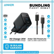 Bundling Anker Charger 312 25W USB-C A2642+Anker 322 Charger Cable Type C to C 3ft A81F5 USB-C to US