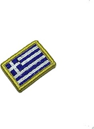 BP0232V31 Greece Flag Embroidered Patch Gold Border Uniform Kart Kimono, Hook Fasteners Attach to Ta