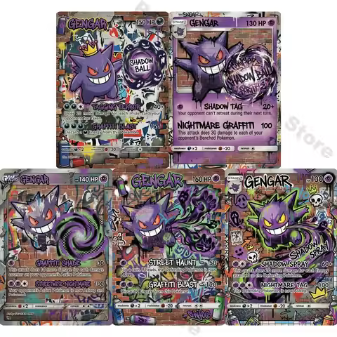 5Pcs Pokemon Cards Gengar Street Graffiti Style Rare Holo PTCG Cards Anime Game Collection Cards Eng