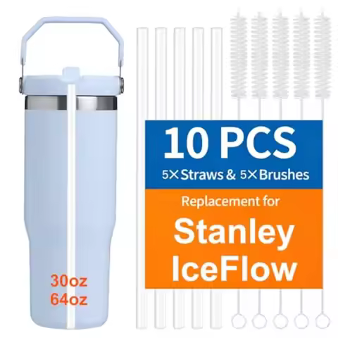 10 Pack Replacement Straw Stanley 30oz/64oz Cup Tumbler, Quencher 14oz/20oz, 5 Pack Reusable Clear P