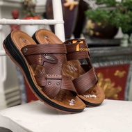 Dép da bò nam sandal đế kép êm chân – Dép nam trung niên Hunter thời trang chống trượt