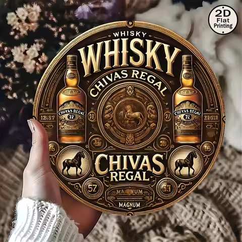1pc 2D Flat Printing, "Chivas Regal Whisky" Vintage 8x8 Round Metal Wall Tin Sign, Metal Wall Art De