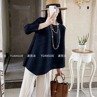 2025 Japan Issey Miyake Pleated 7-point Sleeve Top Womens 2024 Spring And Summer New Loose Slim Crew
