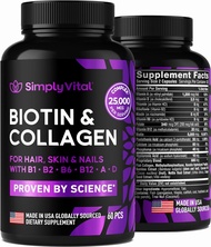 SimplyVital Biotin Vitamins for Hair, Skin &amp; Nails - Biotin 5000mcg, Keratin &amp; Collagen - Hair Growth Supplement with Marine Collagen Peptides &amp; B Complex - Hair Supplement for Women &amp; Men - Made in USA - 60 Caps Capsules