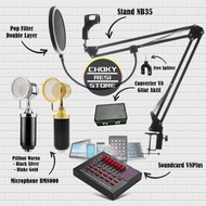 Paket Microphone BM8000 Full Set Plus Soundcard V8plus + Converter