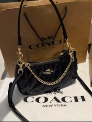Coach Teri 肩背包 CDY83 / 黑色絎縫蠟皮三用鏈條斜背包
